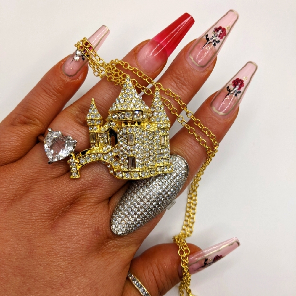 Gold Castle with Australian Crystals Necklace/Brooch
